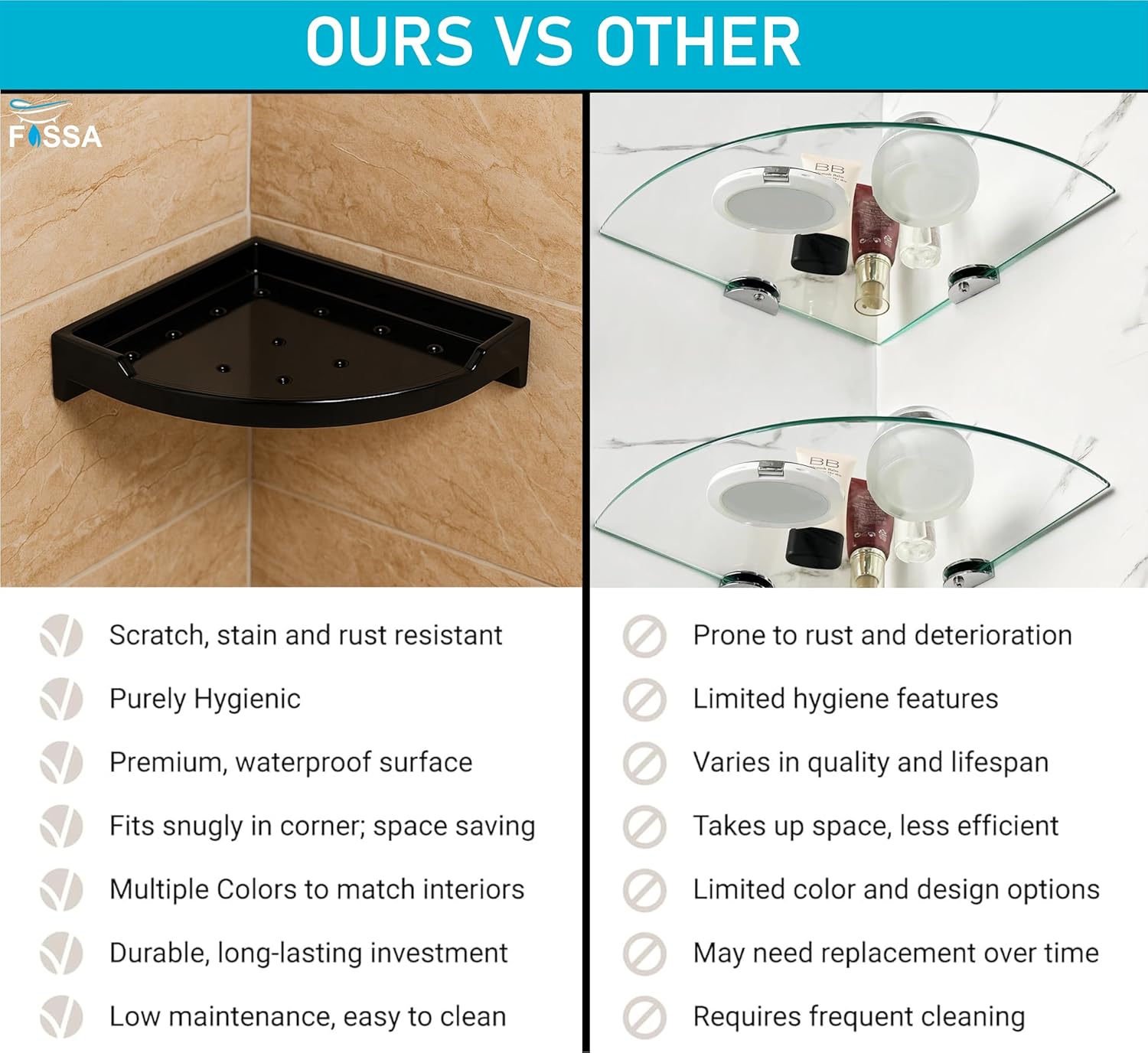 Black Corner Wall Shelf  Unbreakable Abs Ceramic Finish